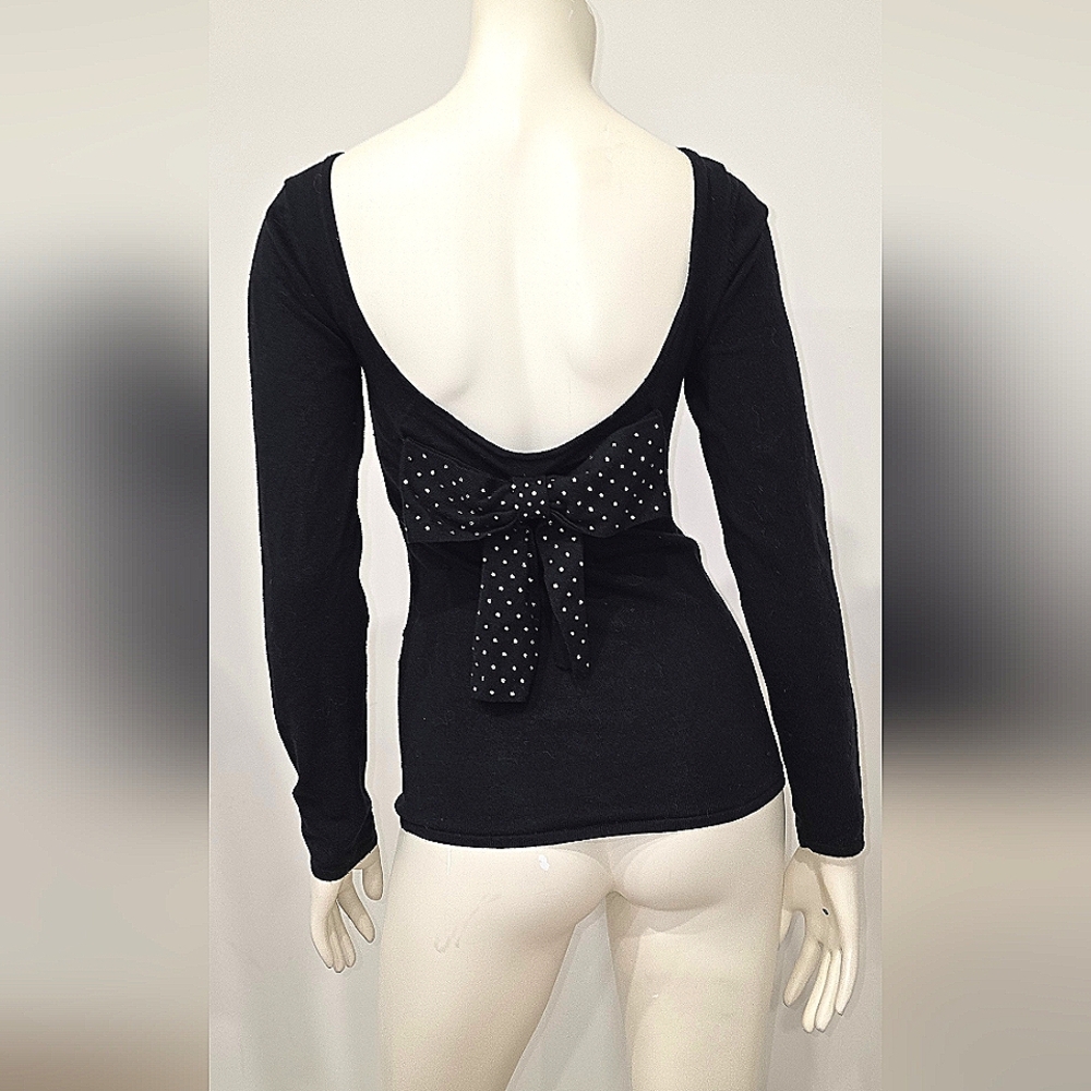Sparke By Etincelle Fine Knit Black Long Sleeve Top With Crystals Bow